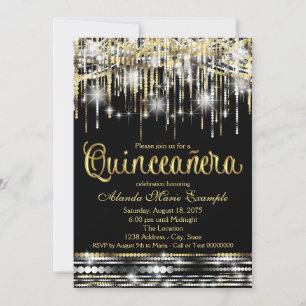 Convites Quinze Anos Preto e Dourado Brilho Glamour Faísca