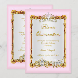 Convites Quinze Anos Rosa Dourado Carruagem de Cavalo Conto