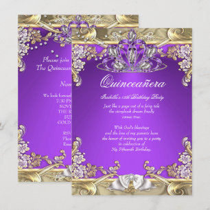 Convites Quinze Anos Roxo Dourado Branco Festa de Aniversár