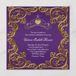 Convites Quinze Anos Roxo e Dourado