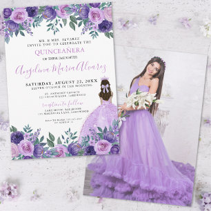 Convites Quinze Anos Roxo Foto Floral