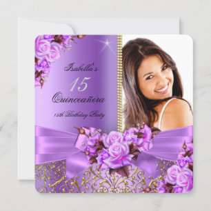 Convites Quinze Anos Roxo Rosa Dourado Aniversário de 15 An