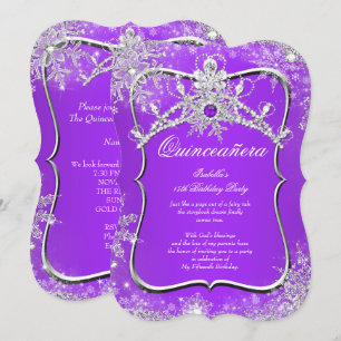 Convites Quinze Anos Roxos da Quinceanera no Inverno Mágico