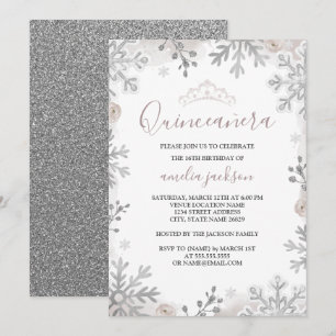 Convites Quinze Anos Winter Wonderland Rosa Prata