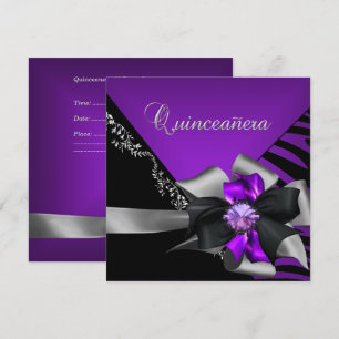 Convites Quinzeanera 15 Zebra Roxo Preto Prata