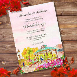 Convites Quiosque de Aquarela com Florais Casamento no Velh