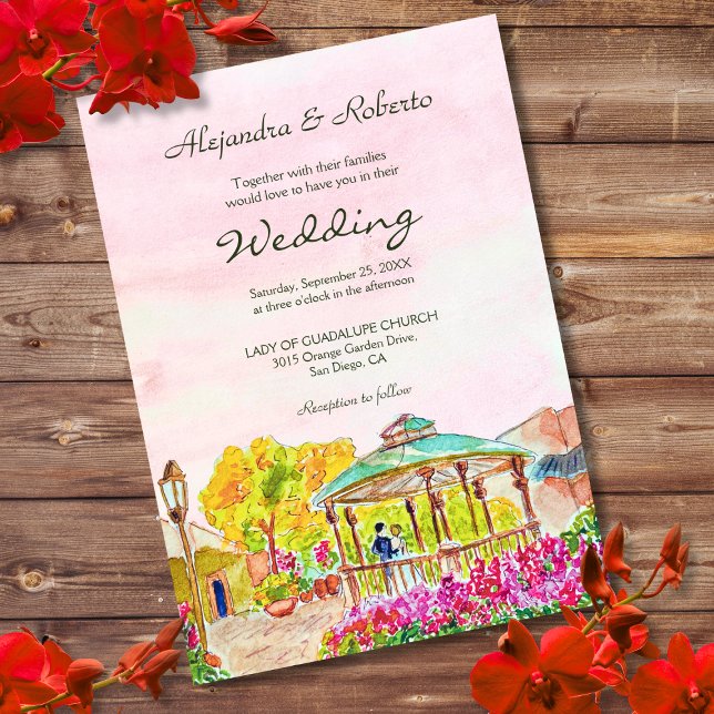 Convites Quiosque de Aquarela com Florais Casamento no Velh (Criador carregado)