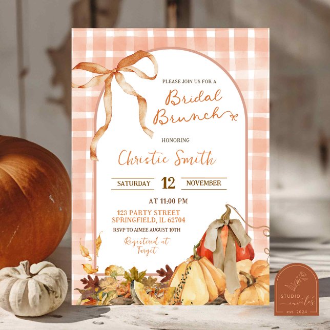 Convites Quirk Gingham Xadrez Arco Pumpkin Bridal Brunch (Criador carregado)