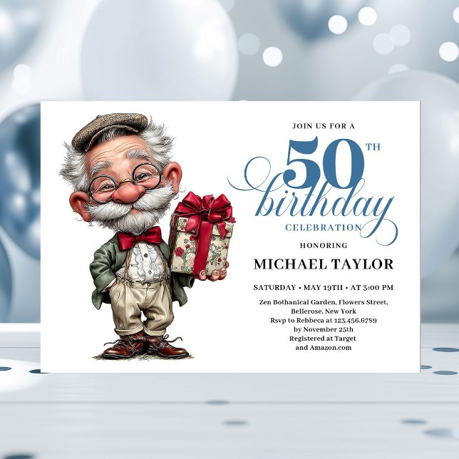 Convites Quirky Cartoon Man 50th Birthday Humor Invite (Quirky Cartoon Man 50th Birthday Humor Invite)