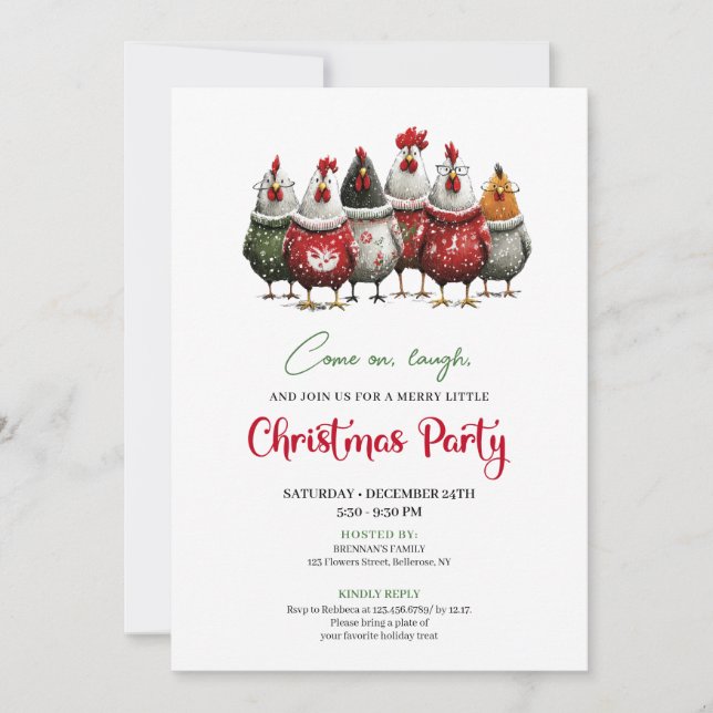 Convites Quirky Chickens Cartoon Christmas Party Invitation (Frente)