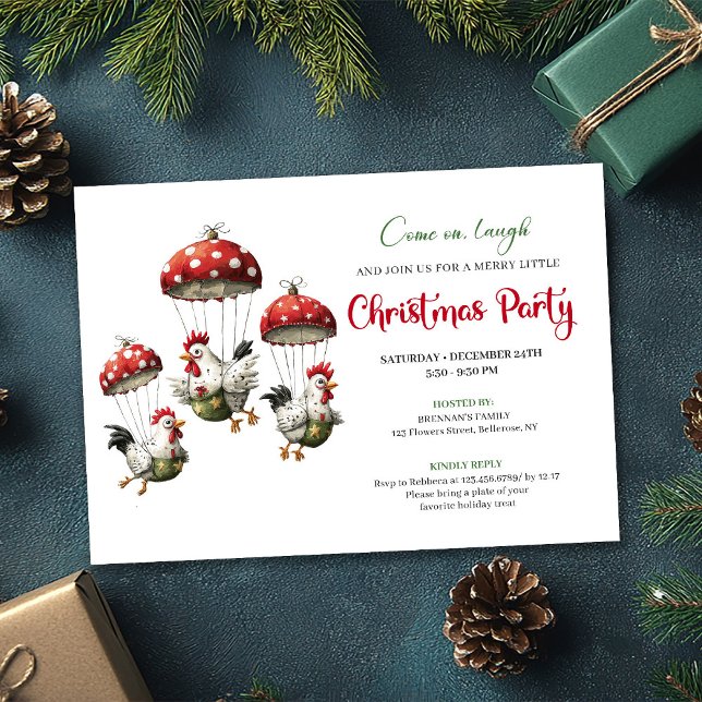 Convites Quirky Chickens Editable Modern Christmas Invite (Quirky Chickens Editable Modern Christmas Invite)