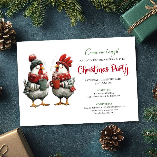 Convites Quirky Chickens Festive Editable Christmas Invite (Quirky Chickens Festive Editable Christmas Invite)