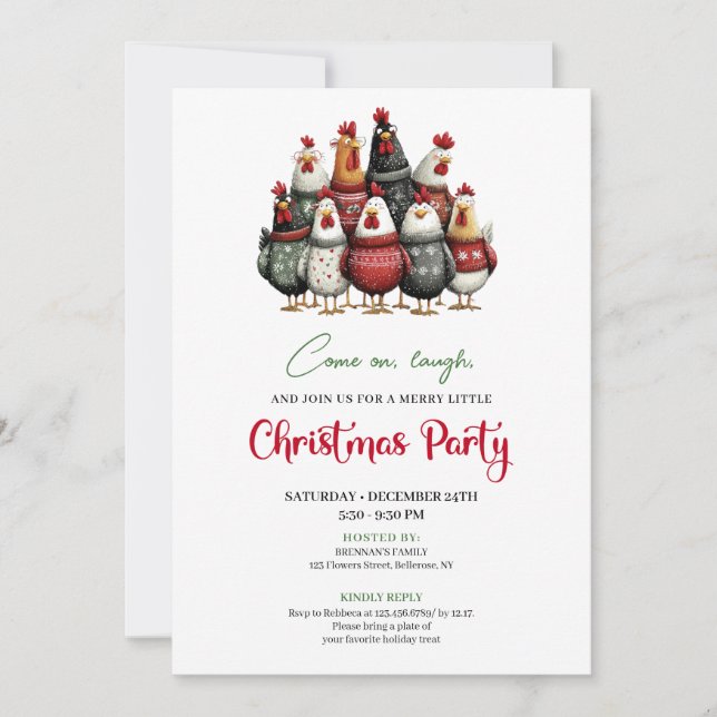 Convites Quirky Chickens Funny Holiday Celebration Invite (Frente)