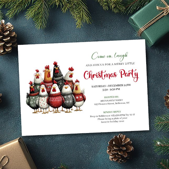 Convites Quirky Chickens Watercolor Christmas Celebration  (Quirky Chickens Watercolor Christmas Celebration Card)