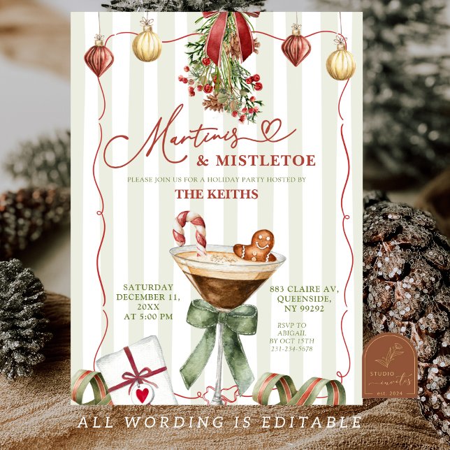 Convites Quirky Christmas Martinis and Mistletoe Christmas  (Criador carregado)