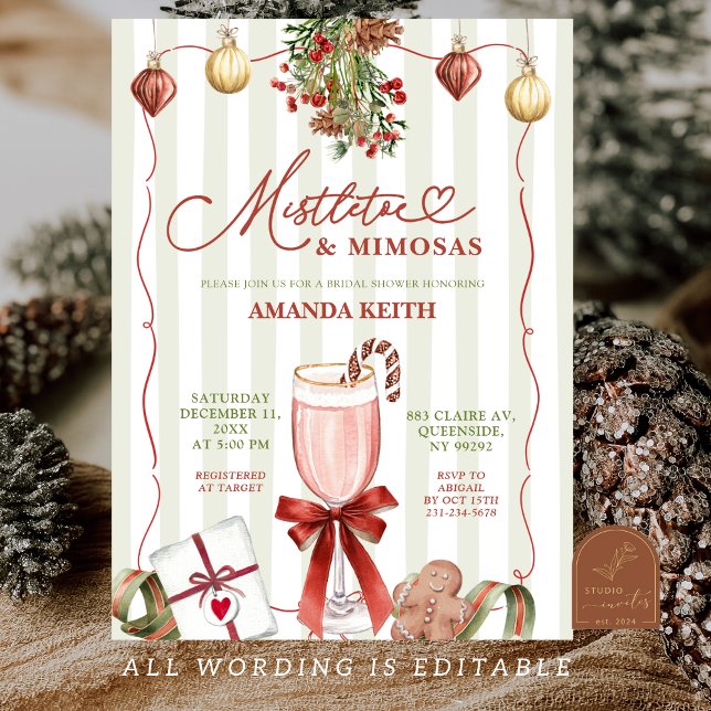 Convites Quirky Christmas Mistletoe and Mimosas  (Criador carregado)