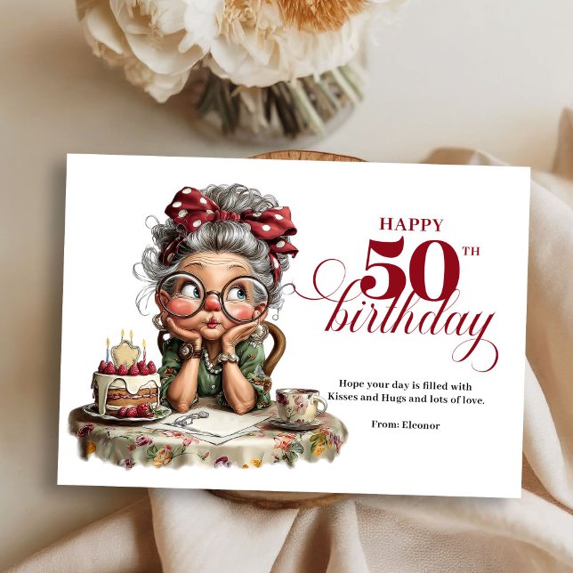 Convites Quirky fun 50 lady greeting whimsical birthday (Quirky fun 50 lady greeting whimsical birthday)