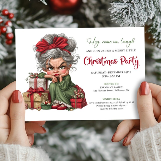Convites Quirky Grandma Christmas Cartoon Party Invitation (Quirky Grandma Christmas Cartoon Party Invitation)