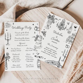 Convites Quirky Hand Drawn Whimsical Wedment Program