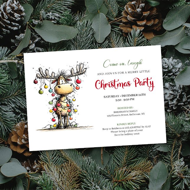 Convites Quirky red green reindeer Christmas party invite (Quirky red green reindeer Christmas party invite

)