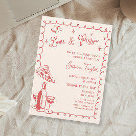 Convites Quirky Red Hand Drawn Bridal Brunch Love & Pizza