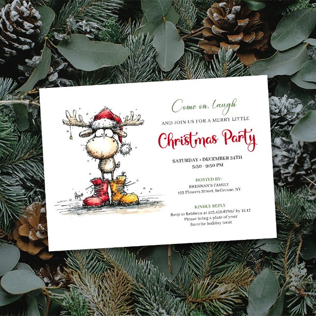 Convites Quirky Reindeer Festive Red Green Party Invite (Quirky Reindeer Festive Red Green Party Invite)