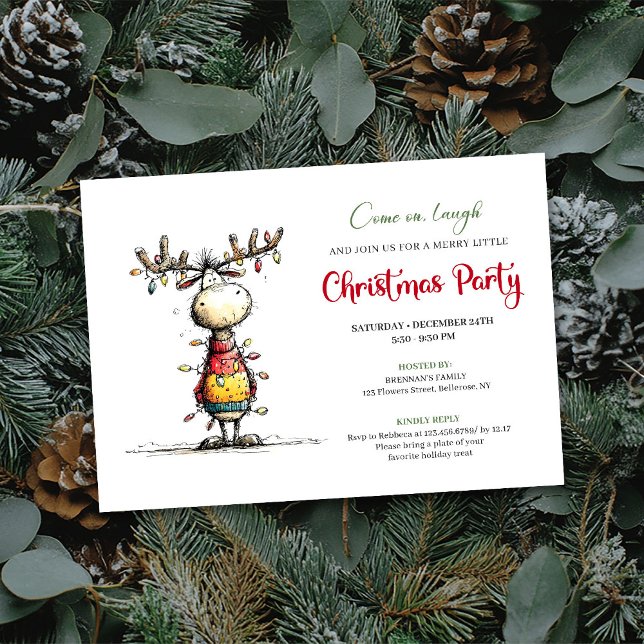 Convites Quirky Reindeer Holiday Party Invitation Card (Quirky Reindeer Holiday Party Invitation Card)