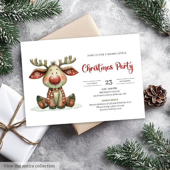 Convites Quirky Reindeer modern watercolor Christmas invite (Quirky Reindeer modern watercolor Christmas invitation)