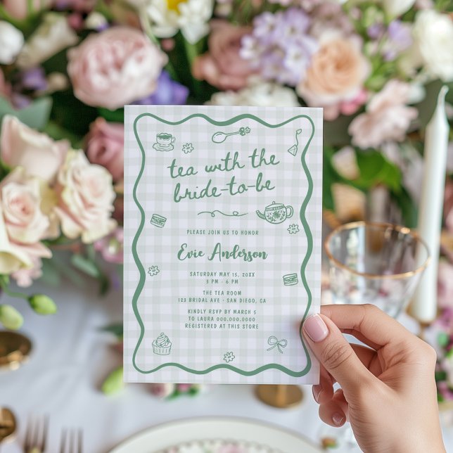 Convites Quirky Sage Green Bridal Tea Party (Criador carregado)