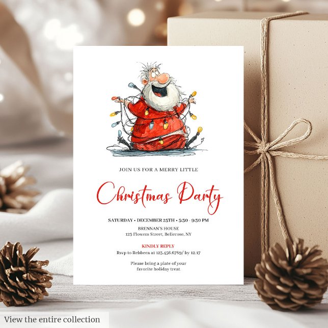 Convites Quirky Santa Watercolor Holiday Party Invitation  (Quirky Santa Watercolor Holiday Party Invitation Design

)