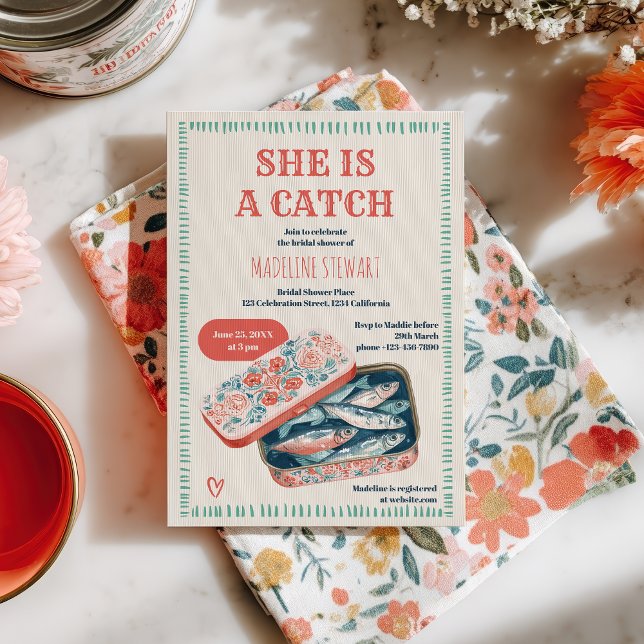 Convites Quirky She Is A Catch Sardine Social Bridal Shower (Quirky She Is A Catch Sardine Social Bridal Shower Invitation)