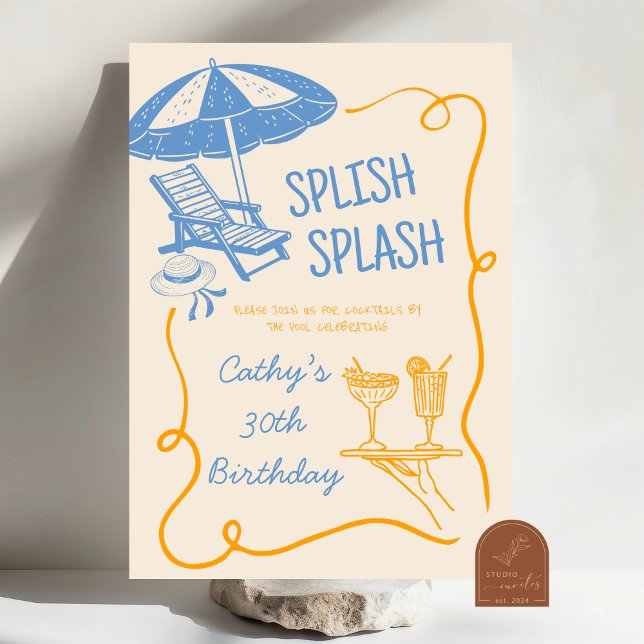 Convites Quirky Splash Summer Coctail Birthday (Criador carregado)