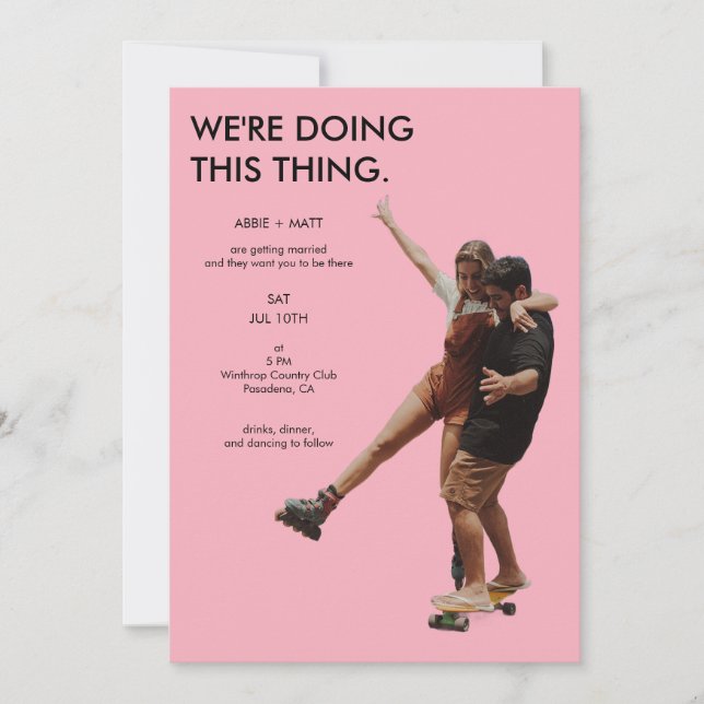 Convites Quirky Unique Modern Minimalist Pink Photo Wedding (Frente)