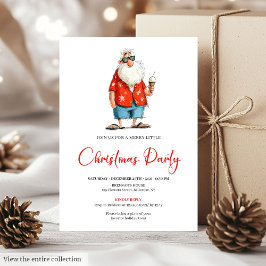 Convites Quirky Watercolor Santa Funny Christmas Invitation