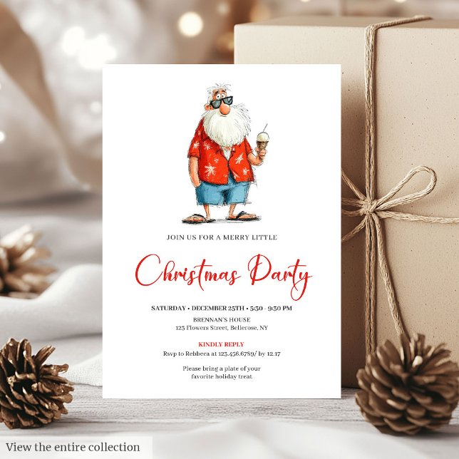 Convites Quirky Watercolor Santa Funny Christmas Invitation (Quirky Watercolor Santa Funny Christmas Invitation)