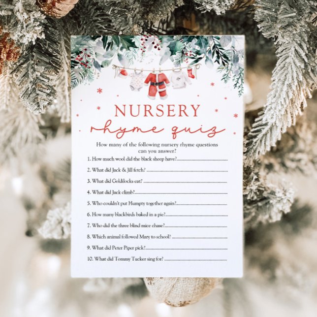 Convites Quiz de Rimas Infantis do Papai Noel de Natal Chuv (Watercolor Christmas Santa Nursery Rhyme Quiz Baby Shower Game)