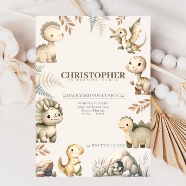 Convites Raaring Boho Dinossaur Theme Aniversário (Criador carregado)