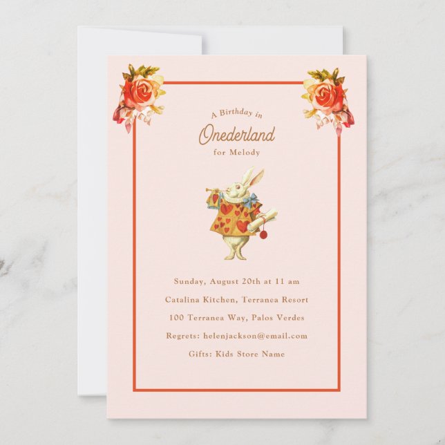 Convites Rabbit branco Alice no Aniversário de Onederland (Frente)