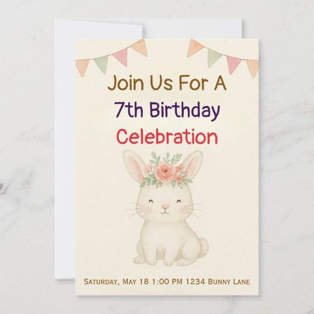 Convites Rabbit Bunny Birthday Invitation (Frente)