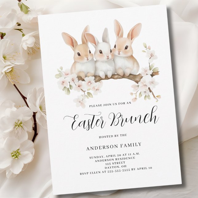 Convites Rabbit Cinto Floral Páscoa de Aquarela Brunch (Criador carregado)