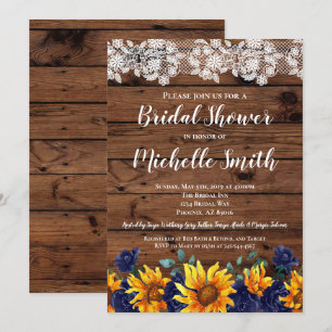 Convites Raça de girassol Lace País Chá de panela Azul