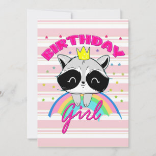 Convites Raccoon Birthday Girl Animal Party Raccoon