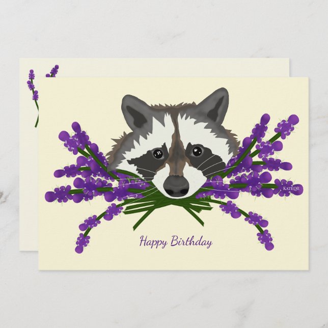 Convites Raccoon com lavanda (Frente/Verso)