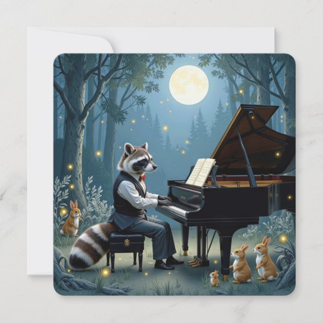 Convites Raccoon dando Piano Considerando na Floresta (Frente)
