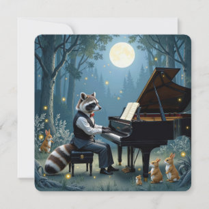 Convites Raccoon dando Piano Considerando na Floresta
