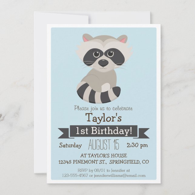 Convites Raccoon, Festa de aniversário do Woodland Animal K (Frente)