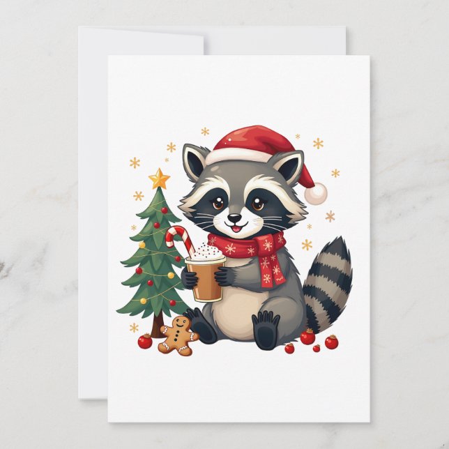 Convites Raccoon Vestindo Papai Noel Para Férias De Natal (Frente)