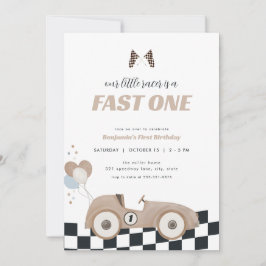 Convites Race Car Beige Fast One First Birthday Invite 