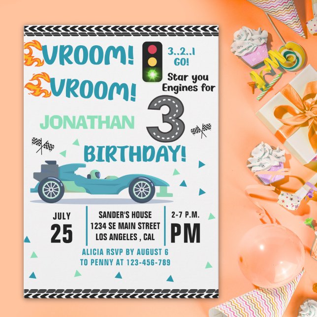 Convites Race Car Birthday 3 - Boys Racin party (Criador carregado)