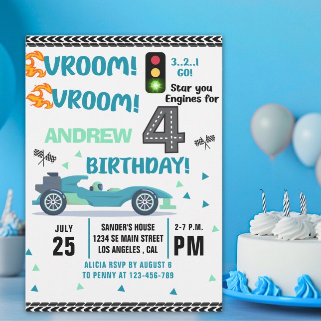 Convites Race Car Birthday 4th - Boys Racin party (Criador carregado)